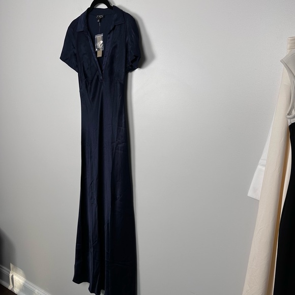 NEW J. Crew Short-sleeve maxi slip dress in luster crepe Navy Blue Size 00 BS802 - Picture 7 of 12